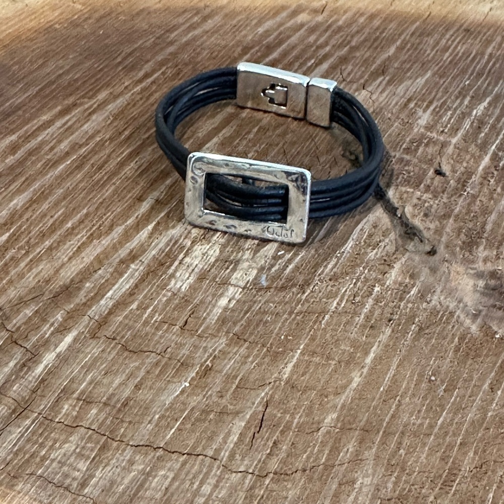 Oclaf Black Leather Cord Bracelet with Silver Accent